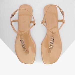SCHUTZ STRINGS FLAT MINIMALIST NUDE TAN SANDALS SIZE 10
